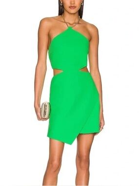 Amanda Uprichard Neon Green Halter Cutout Dress